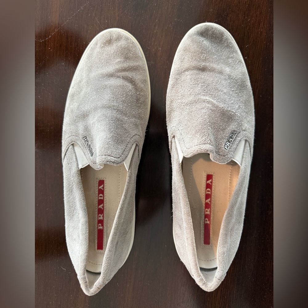 Prada Textured Gray Suede Loafers